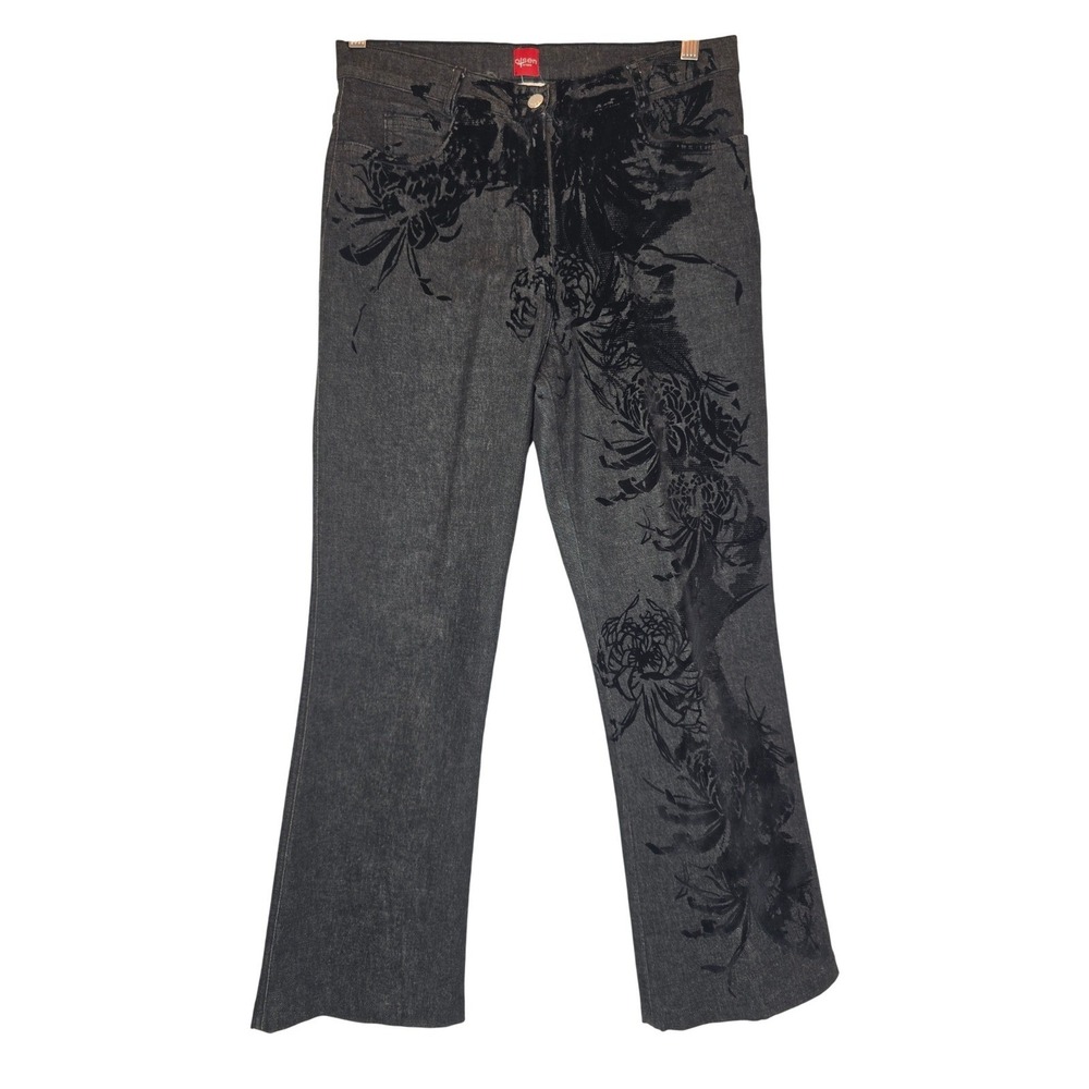 VTG OLSEN EUROPE Floral Velvet Flocked Jeans Womens 8 Grey Bootcut Y2K Romantic